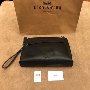 Coach Carryall Pouch in Black Pebbled Leather